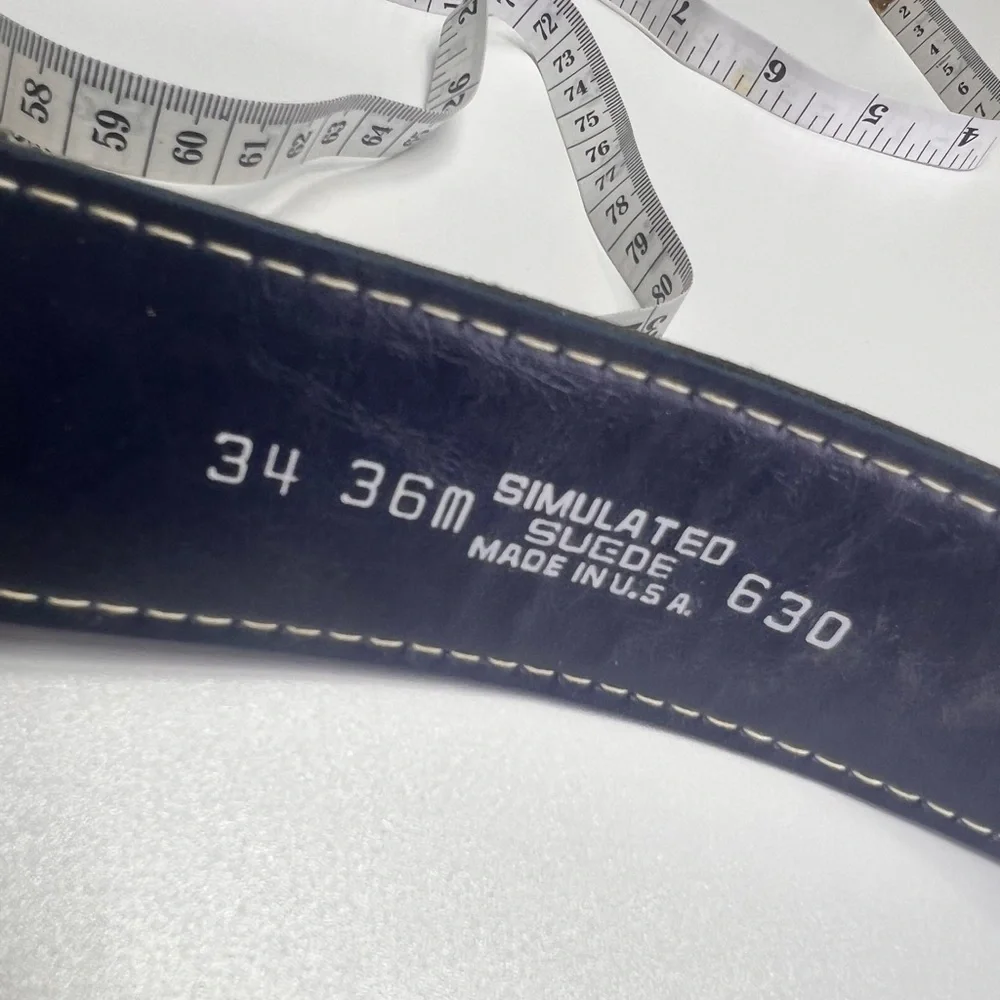 Simulated Suede Belt Blue With silver buckle and white stitching Vintage